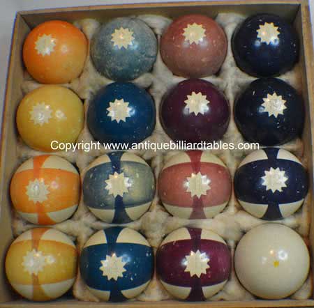 Antique Clay Burt Double Stripe Pool Ball Set With Star Pattern
