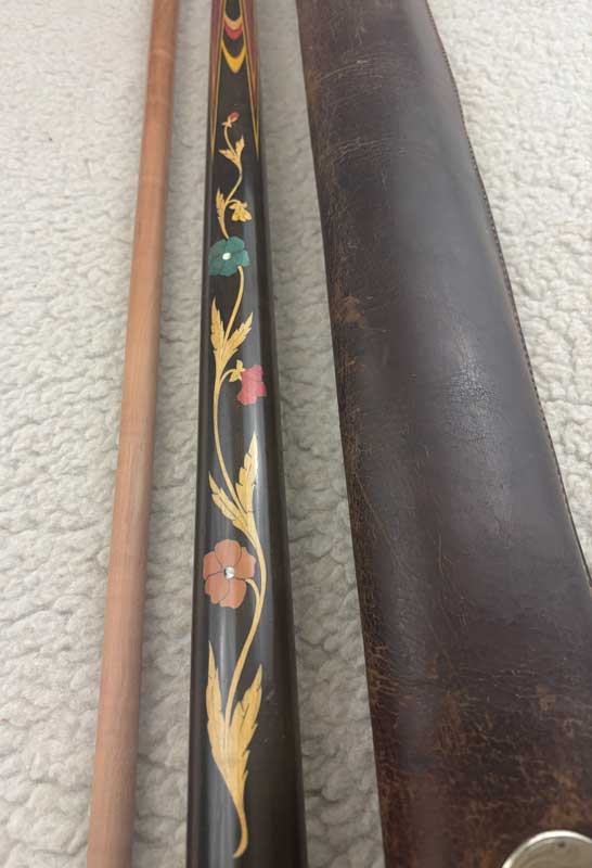 Antique Austria Marquetry Cue With Original Leather Case