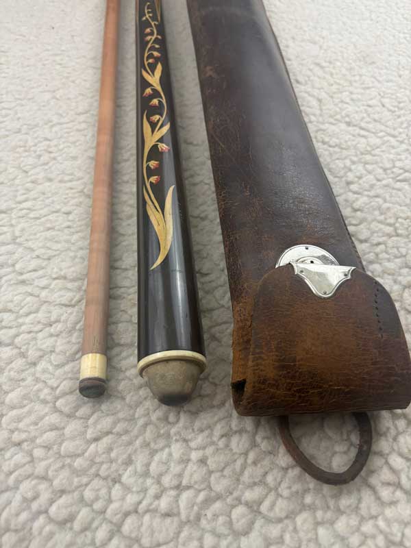 Antique Austria Marquetry Cue With Original Leather Case