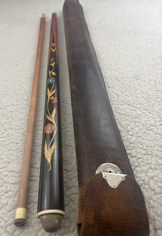 Antique Austria Marquetry Cue With Original Leather Case