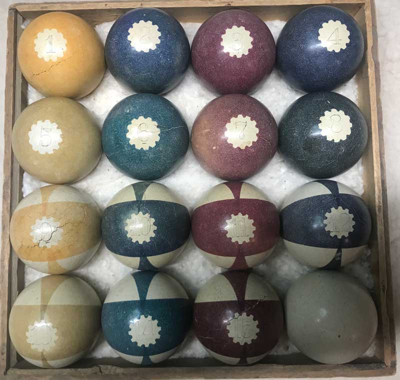 Rustic Pool Balls Antique Burt Double Stripe Clay Pool Ball Set c1880s