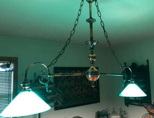 Antique Variegated Copper Japanned Finish Billiard Chandelier