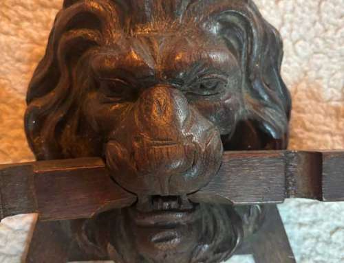 Antique European Lion Head Hand Carved Cue Rack