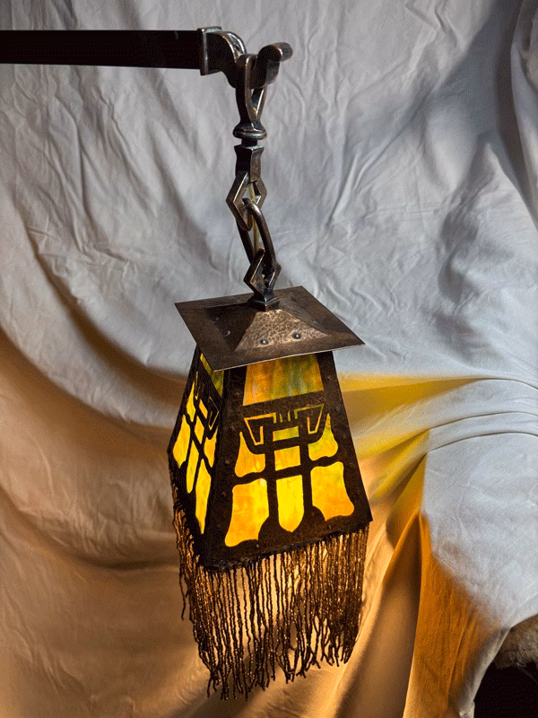 Antique Copper Two Arm Billiard Chandelier