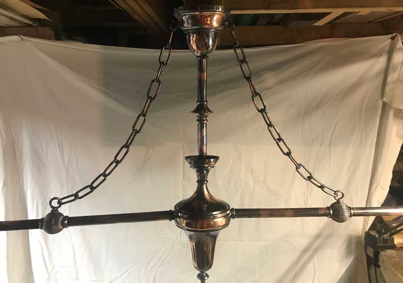 Antique Copper Japanned Finish Pool Table Billiard Chandelier c1900