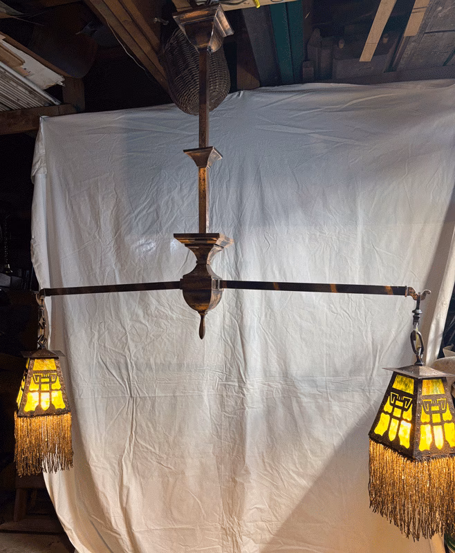 Copper Two Arm Billiard Chandelier